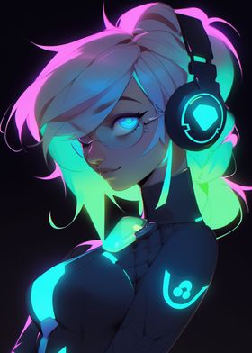 Cute Neon Gamer Girl