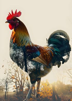 Rooster Double Exposure