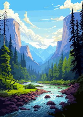 Yosemite View Pixel Art