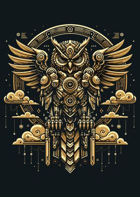 owl vintage gold poster