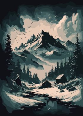 Wild Mountain Snow Scene 