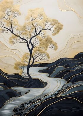 Mountain Tree Kintsugi Art