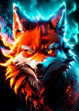 fox neon light art poster