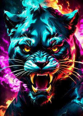 panther neon light art 
