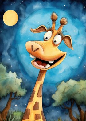 A Giraffes Moonlit Smile