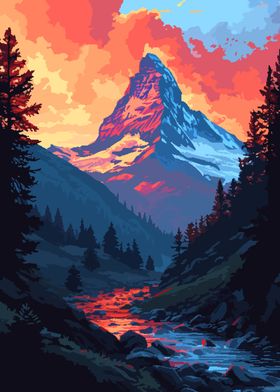 Swiss Mountain Pixel Art