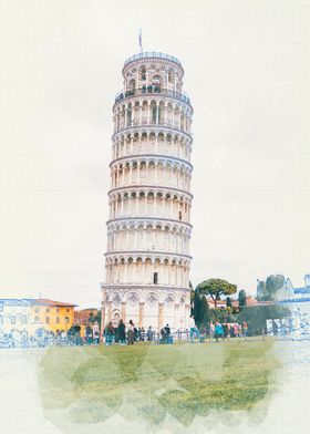 Tower of Pisa Watercolor