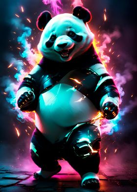 cool panda neon light art 