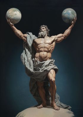 Atlas holding two planets