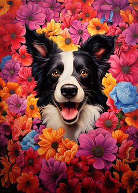 Border Collie in flowers