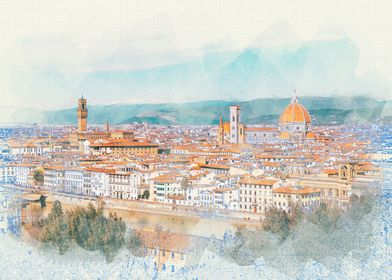 View of Florence Watercolo