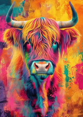 Highland Cow Colorful Art