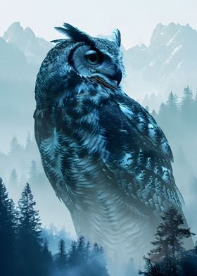 Owl Double Exposure Nature