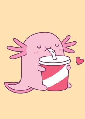 Cute Axolotl Drinking Soda