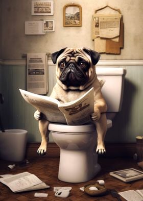 Pug Dog on the Toilet
