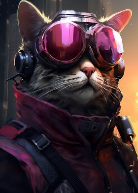 Cyberpunk Cat Pink Glasses