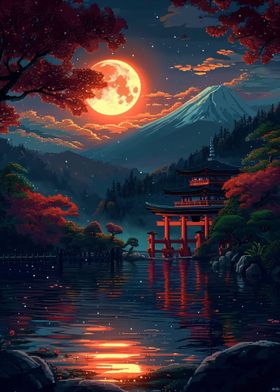 Red Moon Zen Landscape