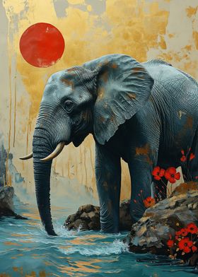 Elephant with sunset