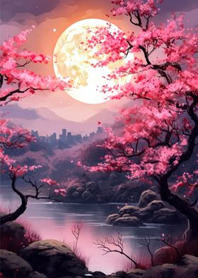 cherry blossom and moon