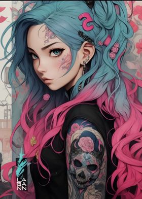 anime girl with tattoos