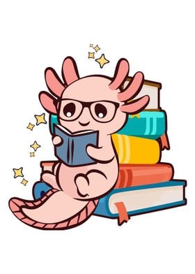 Kawaii Axolotl With Books