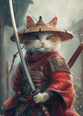 Cute Cartoon Cat Samurai