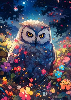 owl among flowers at night