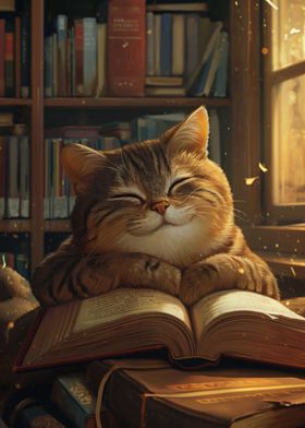 Cute Cartoon Cat Reading