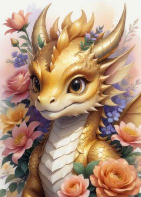 Gold floral dragon art