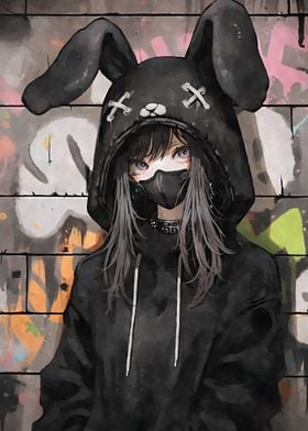 Hoodie Bunny Girl Graffiti