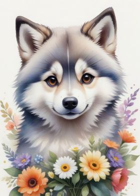 Watercolor husky painting