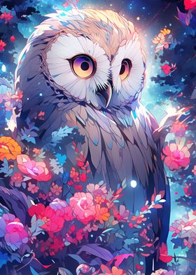 owl among flowers at night