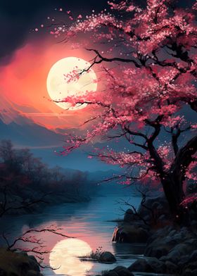 cherry blossom and moon