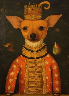 Dog in 1700s Folk Art Red