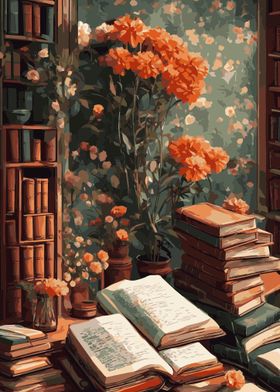 Reading Books Flowers 6