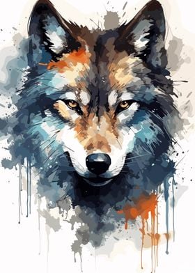 Water Color Wolf Face