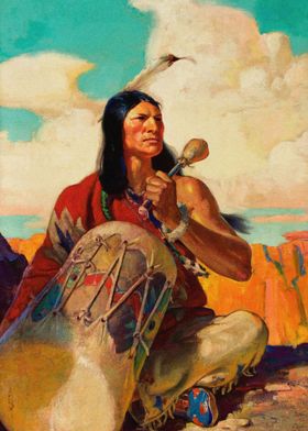 Native American With Drum