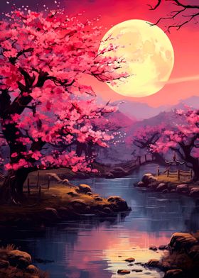 cherry blossom and moon