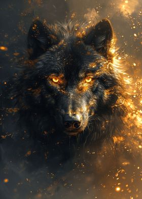 black wolf head in gold