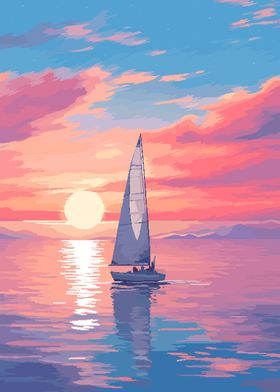 Sailboat Sea Pixel Art