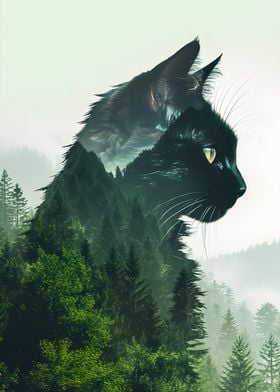 Cat Double Exposure Forest