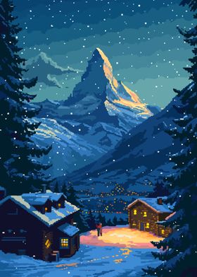 Swiss Village Pixel Art