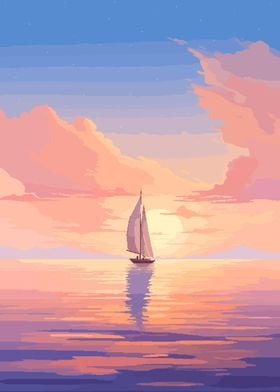 Quiet Sea Boat Pixel Art