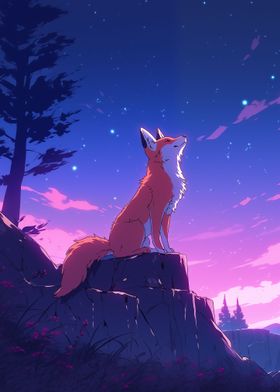 Fox on Cliff at Night