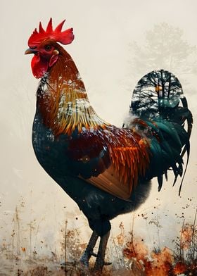 Rooster Double Exposure