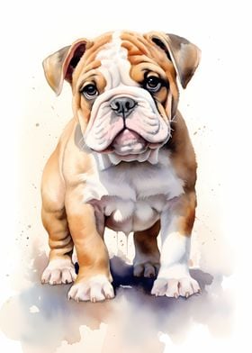 Watercolor Bulldog Puppy