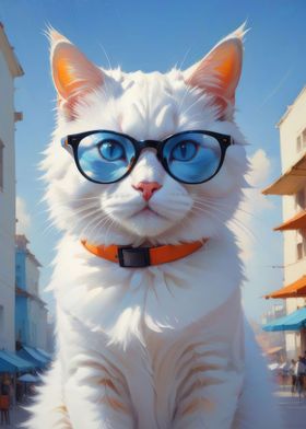White cat in sunglasses
