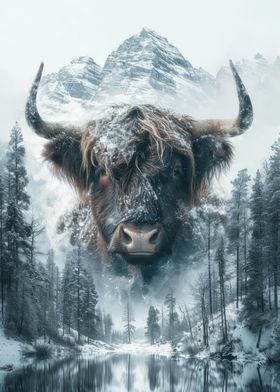 Highland Cow Snow Mountain