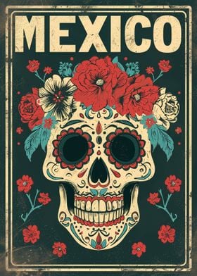 Mexican skull with flowers