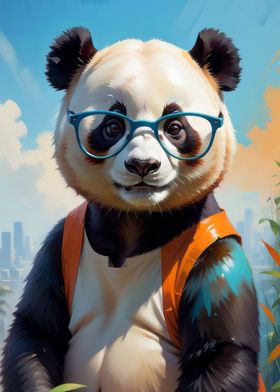 Cute panda oil painting